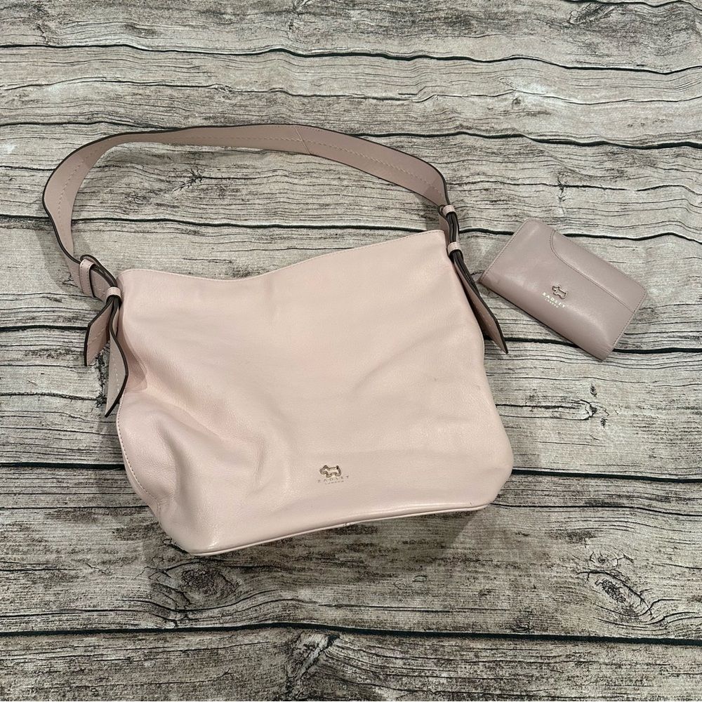 Radley London Blush Pink Leather Shoulder Bag & Complimenting Wallet Euc